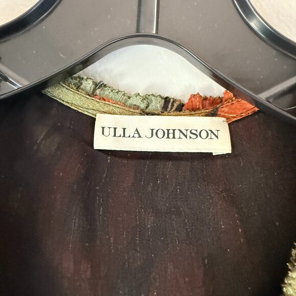 Ulla Johnson Flutter Blouse in Green, Orange and Metallic Print - Picture 4 of 4